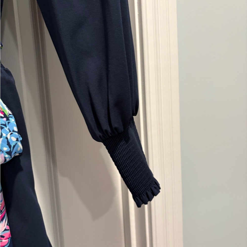 Lilly Pulitzer Navy Blue Dress with Floral Sash - Picture 3 of 7